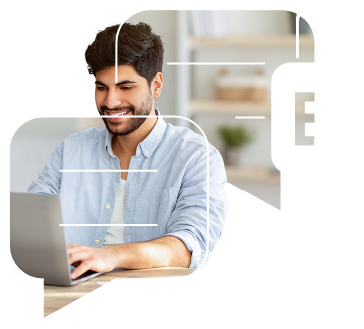 Foto de uma pessoa mexendo no notebook com o logo da Bauer ao lado