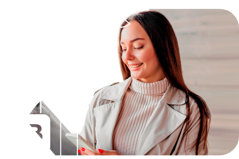 Foto de uma mulher e uma logo de um guia